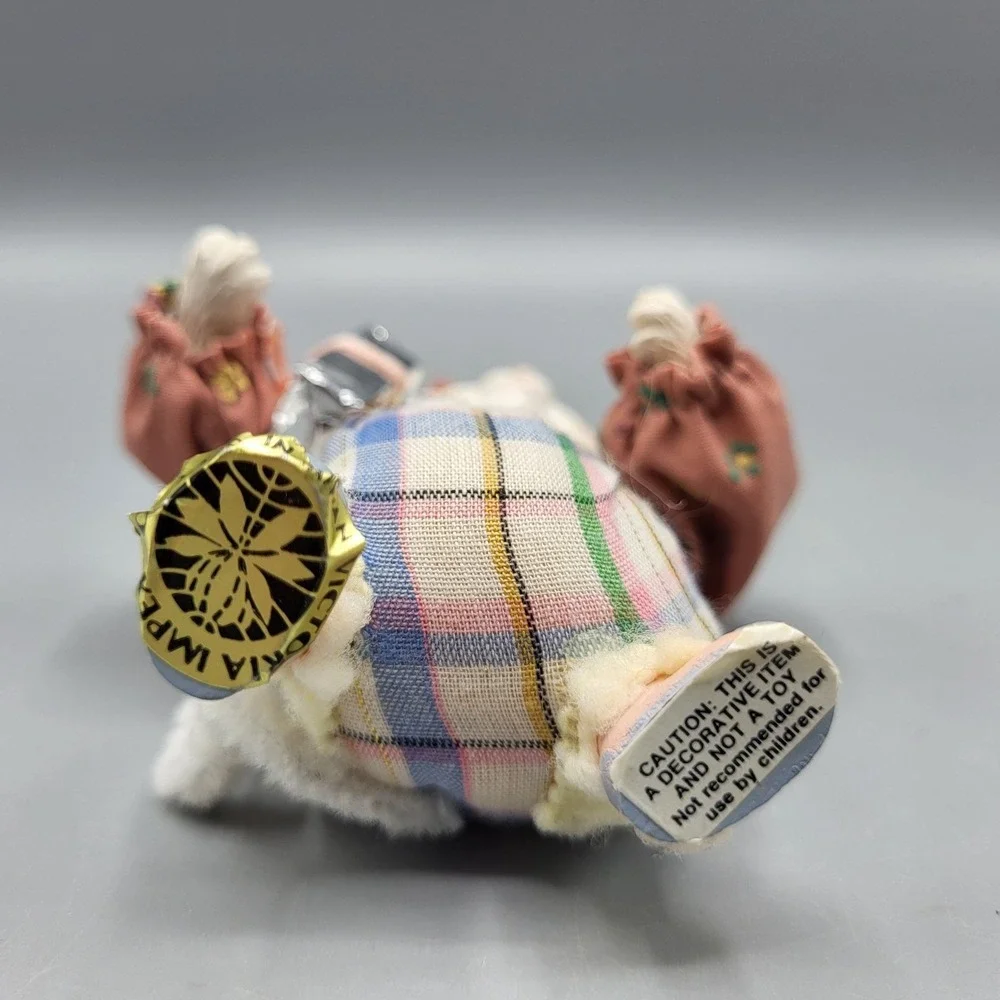 Vintage Victoria Impex White Cat Doll Anthropomorphic Figurine Plaid Outfit 4